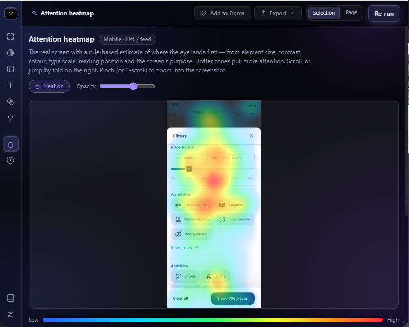 Veris attention heatmap overlaid on a design frame